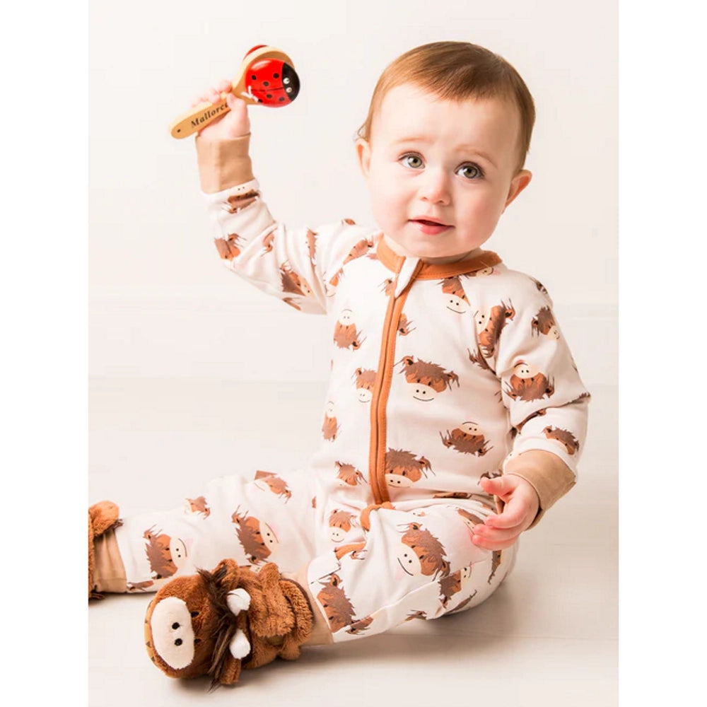 Neutral Highland Cow Zip Up Romper | Blade & Rose