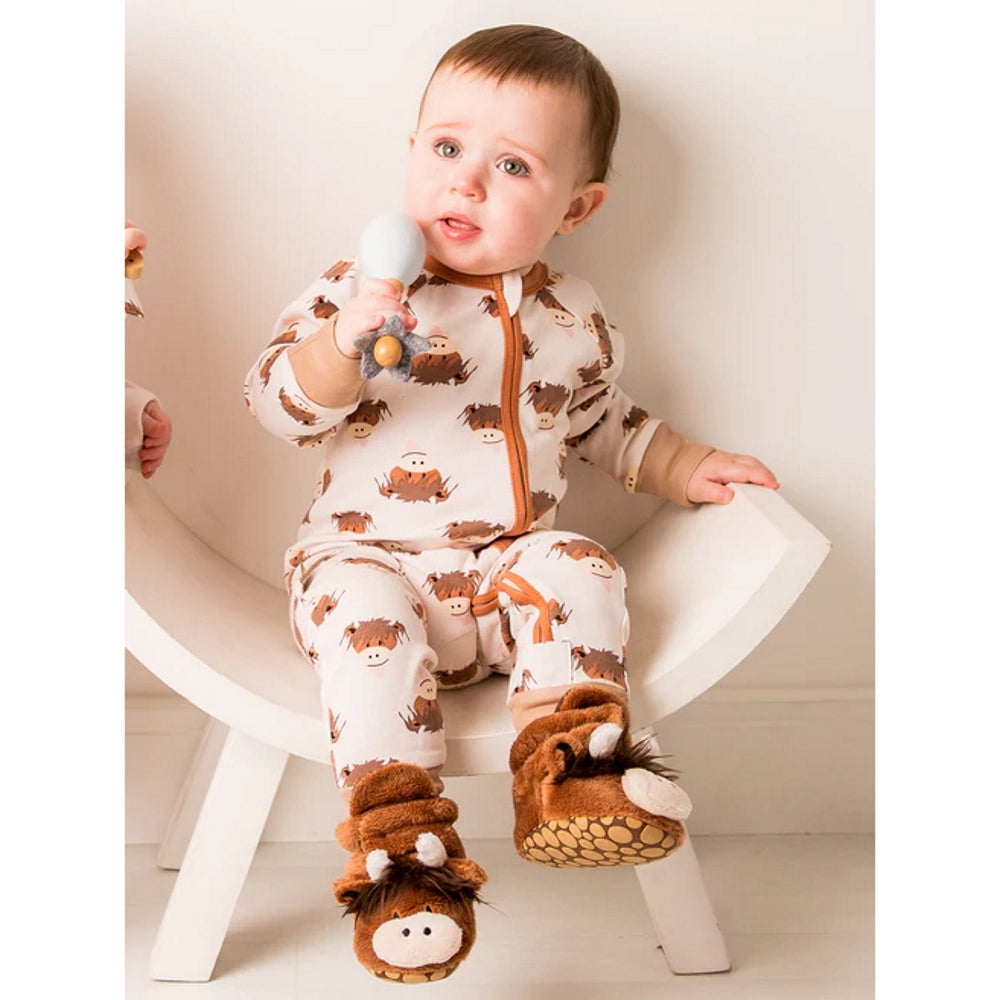 Neutral Highland Cow Zip Up Romper | Blade & Rose