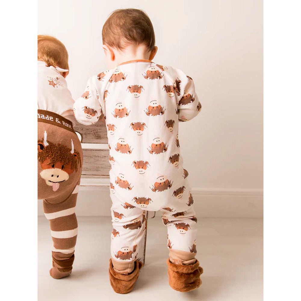 Neutral Highland Cow Zip Up Romper | Blade & Rose