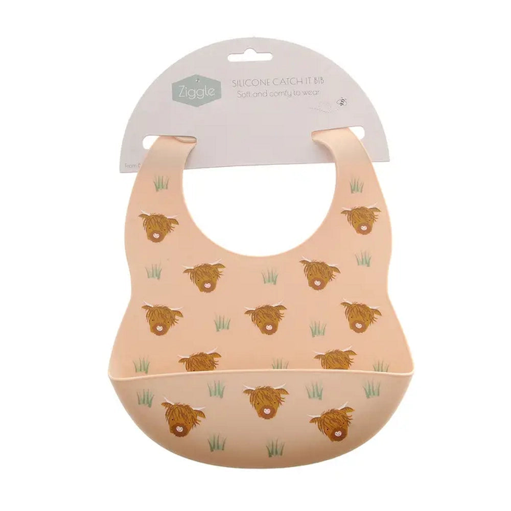 Catch it Silicone Highland Cow Bib| Ziggle Baby