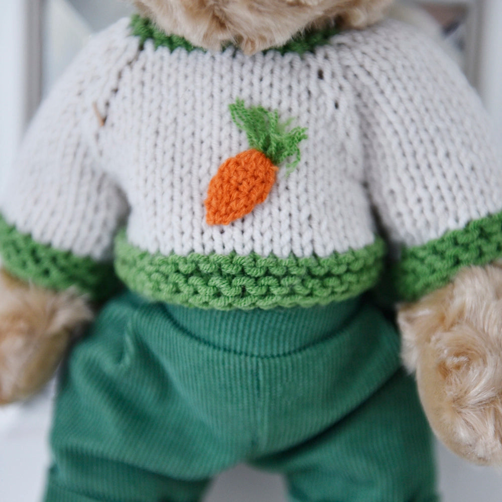 Rabbit Teddy With Hand Knitted Carrot Jumper | Powell Craft