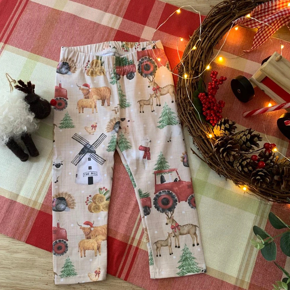 Christmas Farm Leggings-Natural