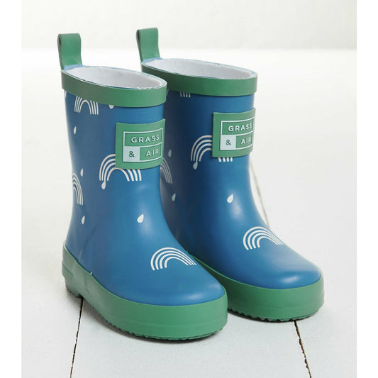 Kids Royal Blue Rainbow Colour Changing Wellies by Grass and Air | Cotswold Baby Co