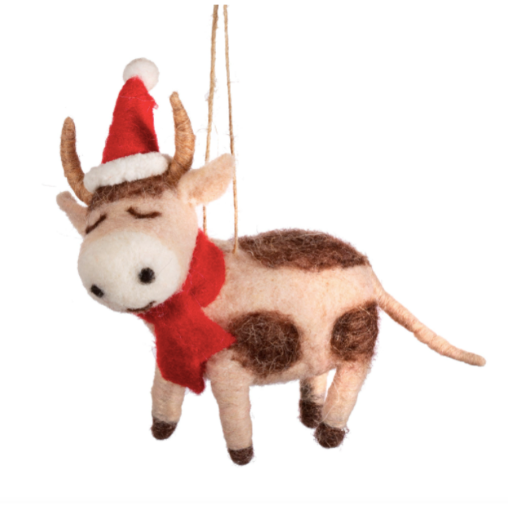 Festive Cow Christmas Tree Decoration by Sass & Belle