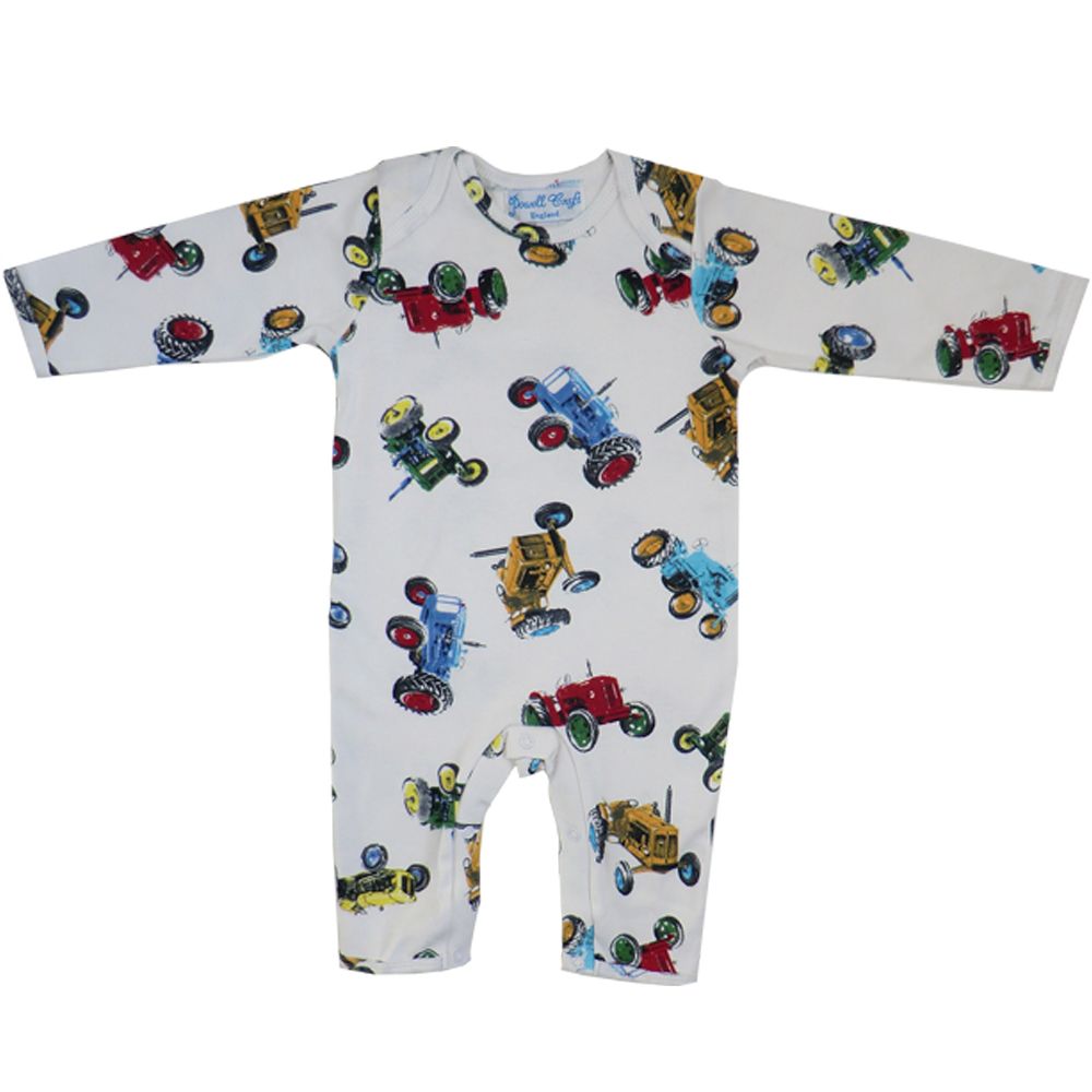 White sleepsuit with tractors