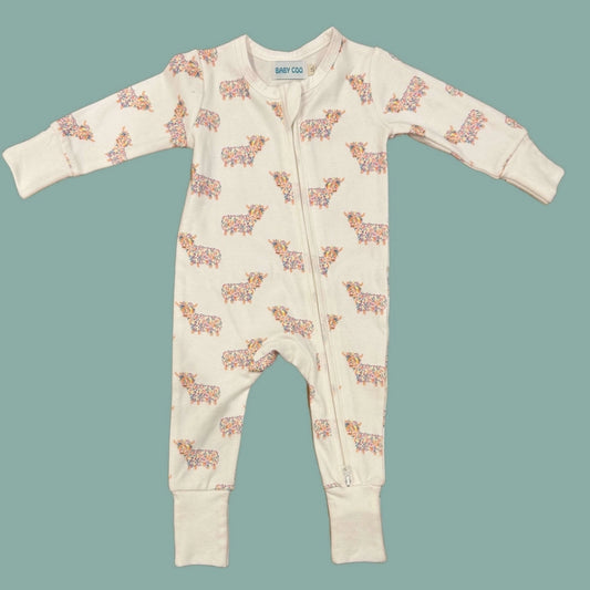 Highland Cow Zip Up Sleepsuit | Hairy Coo