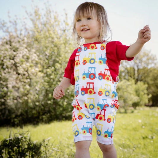 Colourful Tractor Short Dungarees | Cotswold Baby Co.