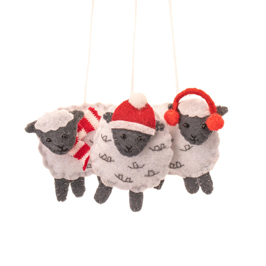 Sheep Felt Christmas Tree Decoration Set of 3