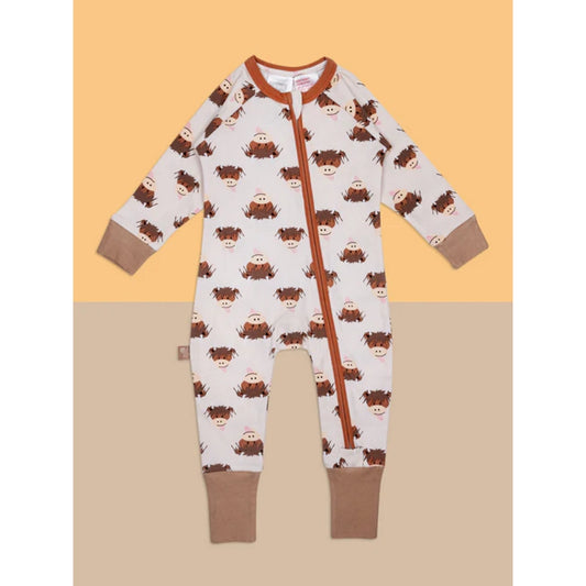 Neutral Highland Cow Zip Up Romper | Blade & Rose