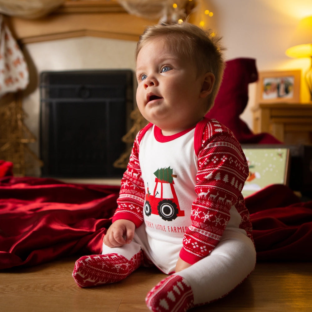 Christmas Red Tractor Sleepsuit | Cotswold Baby Co