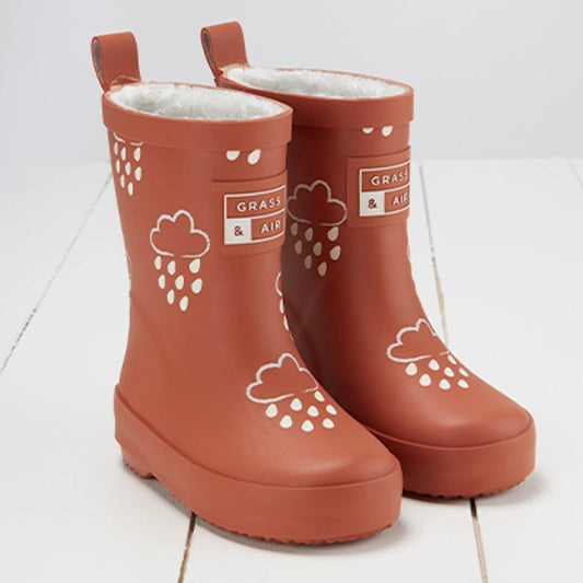 Burnt Orange Colour-Changing Kids Winter Wellies | Grass and Air