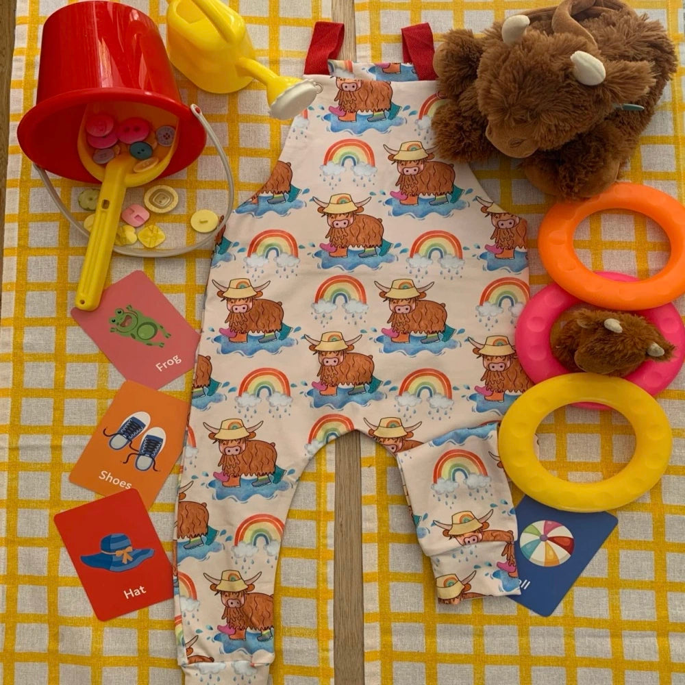 Rainbow Highland Cow Dungarees | Cotswold Baby Co.