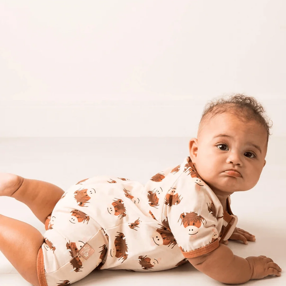Neutral Highland Cow Short Sleeved Romper | Blade & Rose