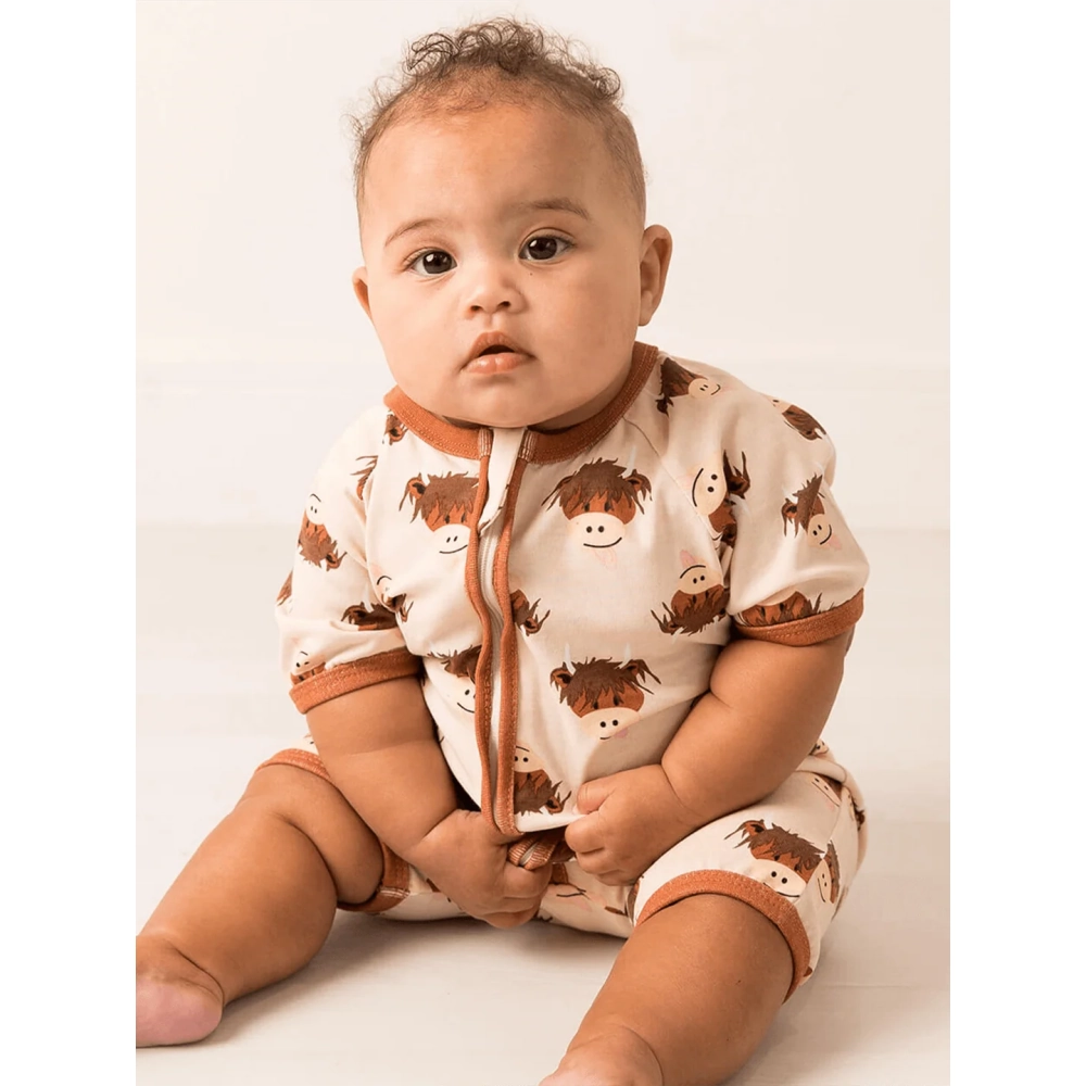 Neutral Highland Cow Short Sleeved Romper | Blade & Rose