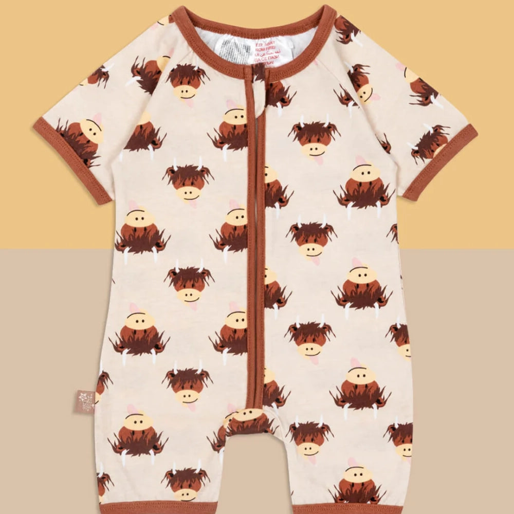 Neutral Highland Cow Short Sleeved Romper | Blade & Rose