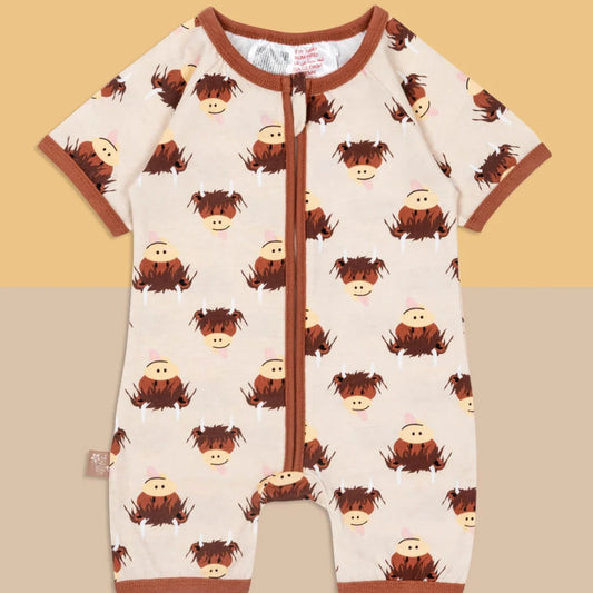 Neutral Highland Cow Short Sleeved Romper | Blade & Rose