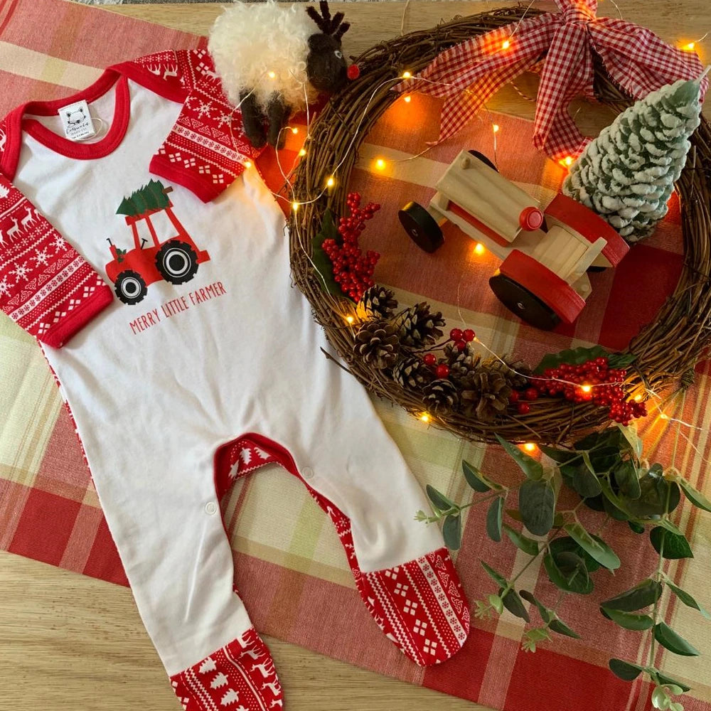 Christmas Red Tractor Sleepsuit | Cotswold Baby Co