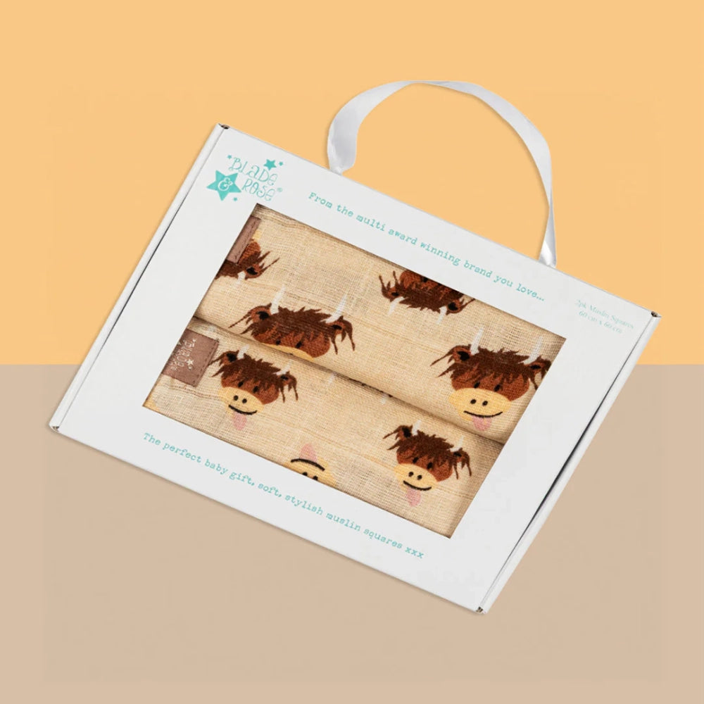 Neutral Highland Cow Muslin Squares (2 Pack)