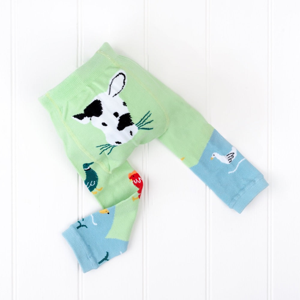 down at the farm baby leggings with cow on the bum by Powell Craft | Cotswold Baby Co