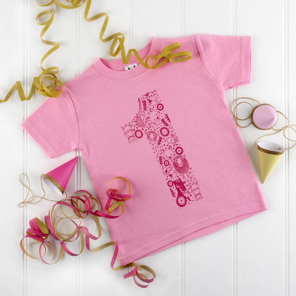 Fun In the Country Number One Baby Pink T-shirt by Cotswold baby co