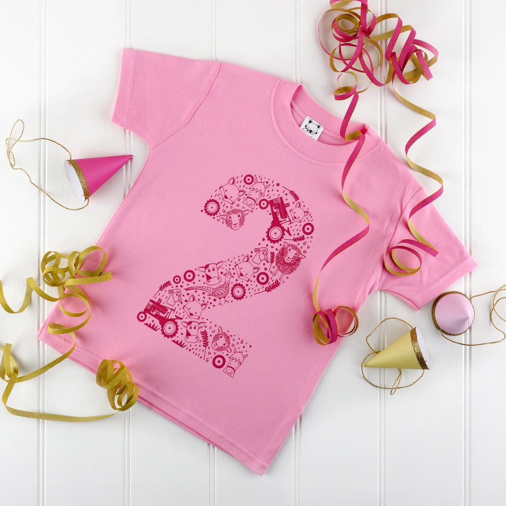 Fun In the Country Number Two Baby Pink T-shirt by Cotswold Baby Co