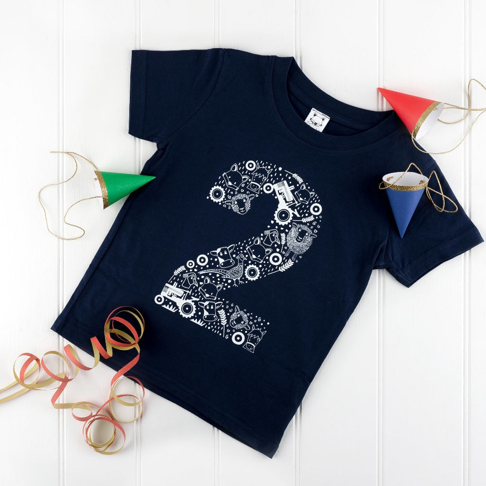 Fun In the Country Number Two Navy T-shirt by Cotswold Baby Co