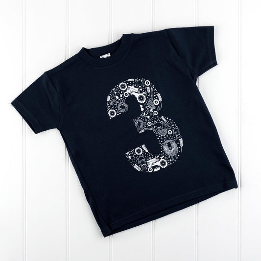 Fun In the Country Number Three Navy T-shirt by Cotswold Baby Co