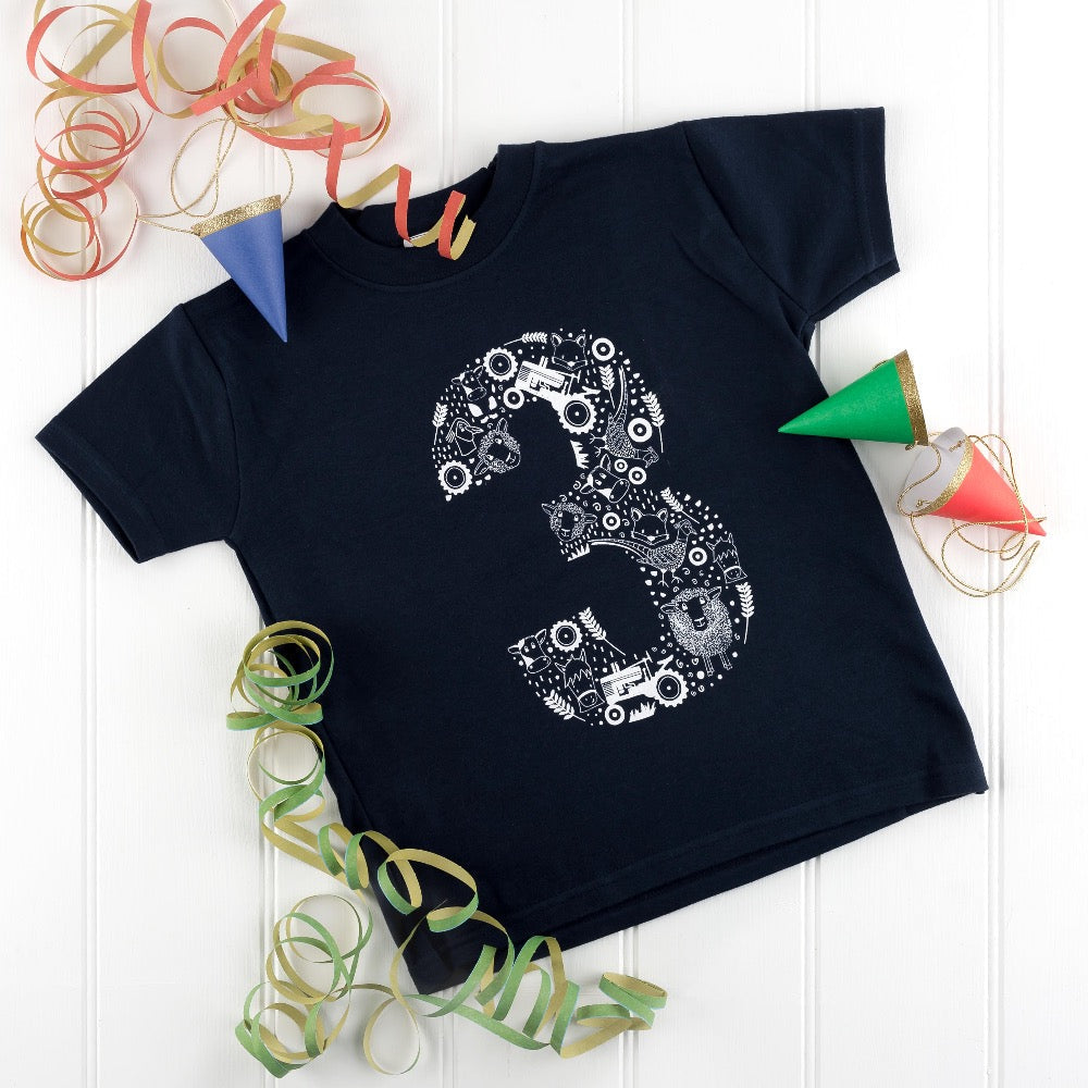 Fun In the Country Number Three Navy T-shirt by Cotswold Baby Co