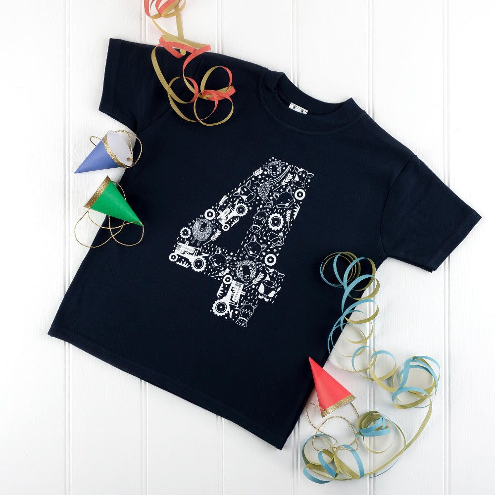 Fun In the Country Number Four Navy T-shirt by Cotswold Baby Co
