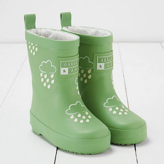 Olive Green Colour-Changing Kids Winter Wellies | Grass and Air