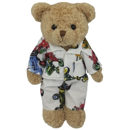 Tractor Bear wearing tractor print pyjamas - Cotswold Baby Co