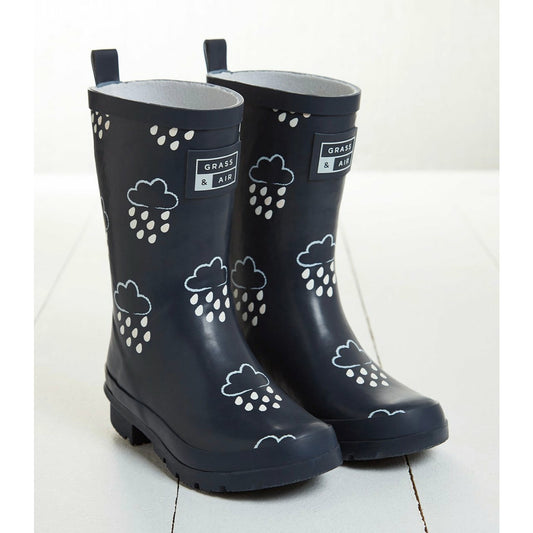 Junior Kids Colour Changing Navy Blue Wellies by Grass & Air | Cotswold Baby Co